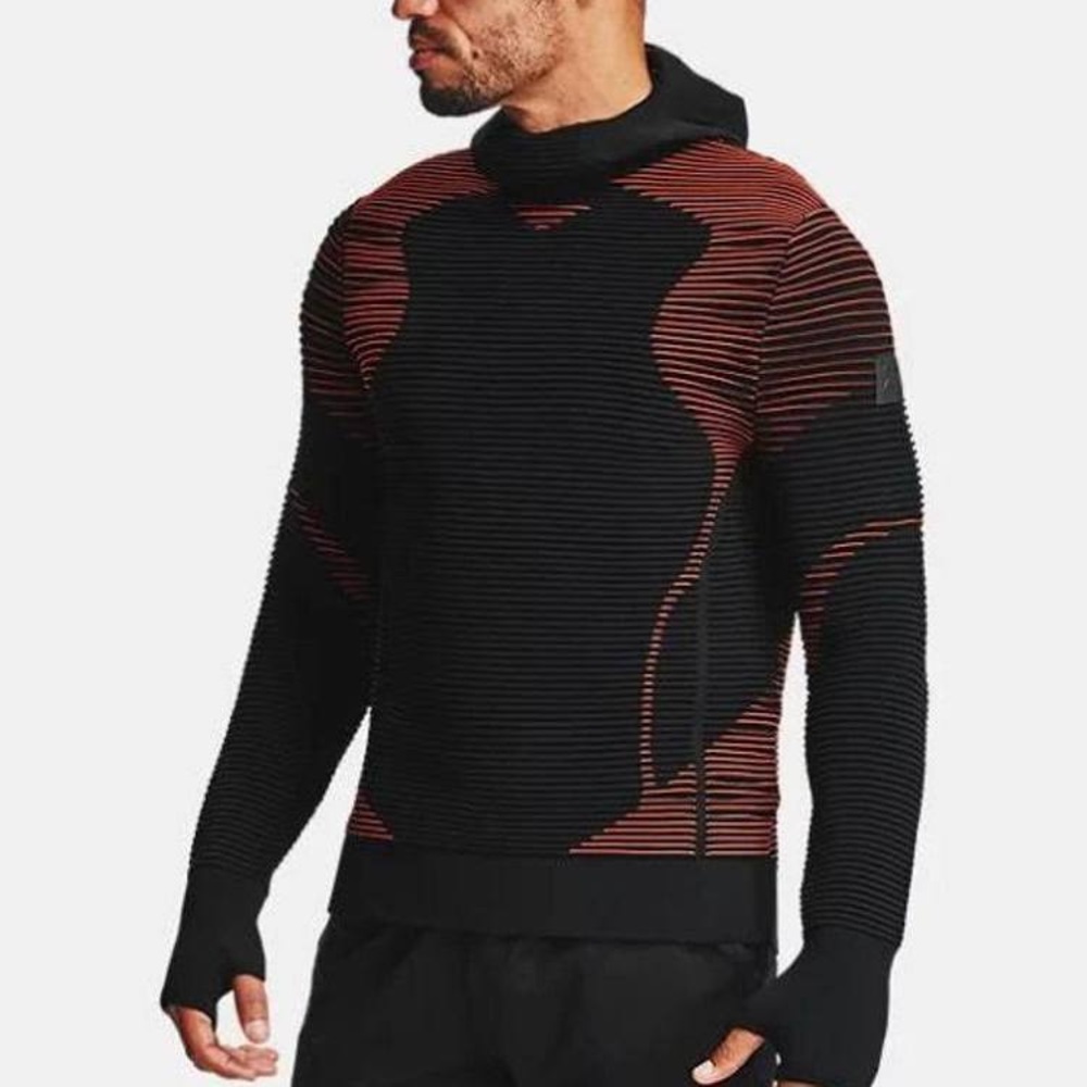 Under Armour Mens Intelliknit Balaclava Hoodie 1354398-003 Black Rich Orange-XL